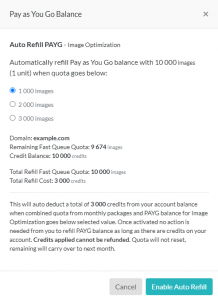 Enable Auto Refill pop-up for QUIC.cloud Image Optimization