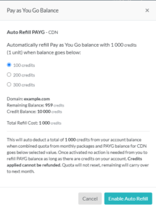 Enable Auto Refill pop-up for QUIC.cloud CDN
