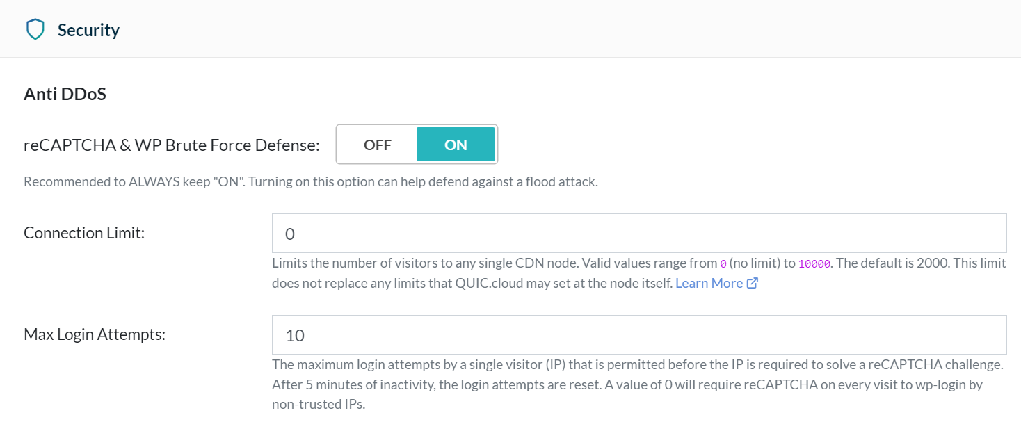 Configure Max Login Attempts in QUIC.cloud Security